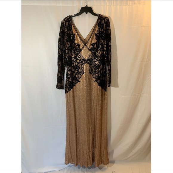 NEW $668 Tadashi Shoji Vulcan Lace Sequin Long Sleeve Gown Copper [SZ‎ 16 ] - Picture 5 of 13